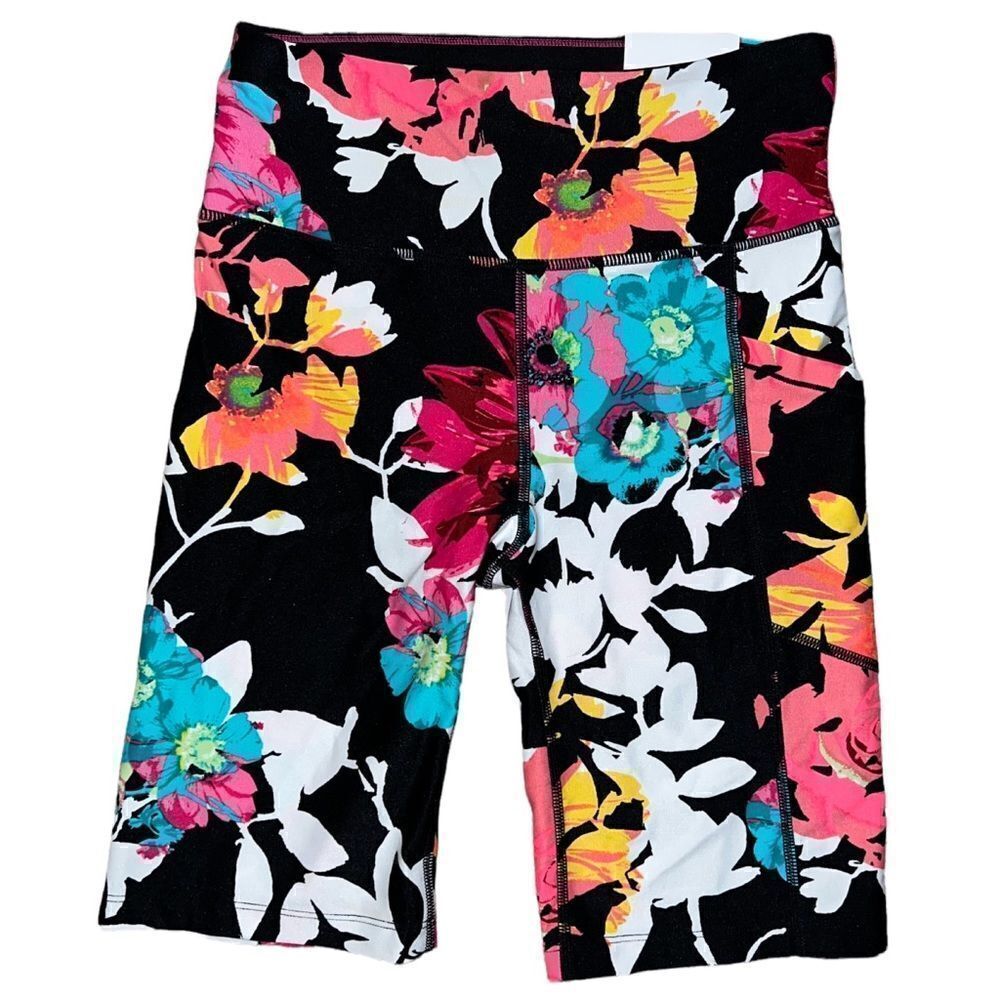 Calvin Klein Performance Black Floral Printed High Waist Bike Shorts XS NWT - Picture 2 of 6